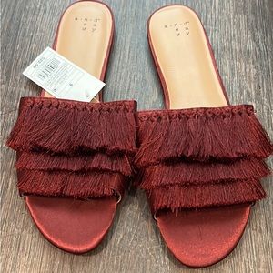 NWT Target A New Day burgundy maroon slide mule sandal fringe new size 9